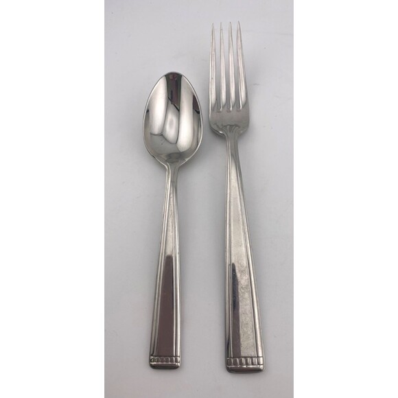 Vtg RALPH LAUREN Stainless Steel Flatware Silverware Korea 2pc Spoon Fork Glossy - Picture 1 of 6